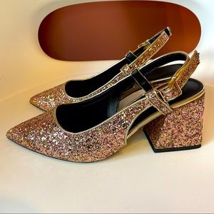 Wide Fit ASOS Design Slingback Glitter Heels - Size 6